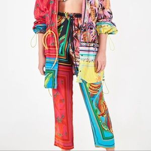 FARM Rio Multicolor Printed Wide-Leg Pants - Red, Blue, Yellow, Green